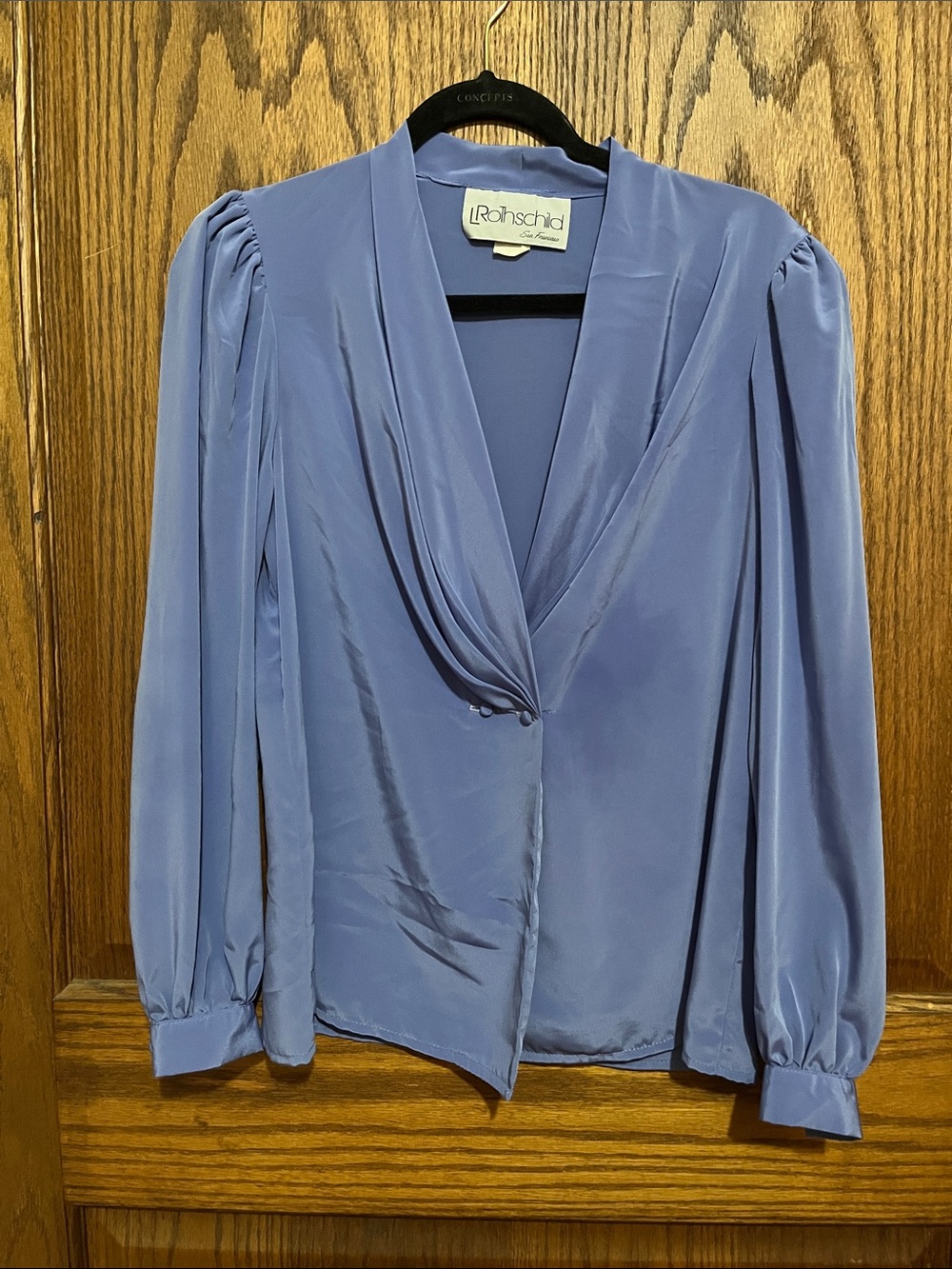 Rothschild Dusty Lavender Blue Draped V-Neck Long-Sleeve Blouse